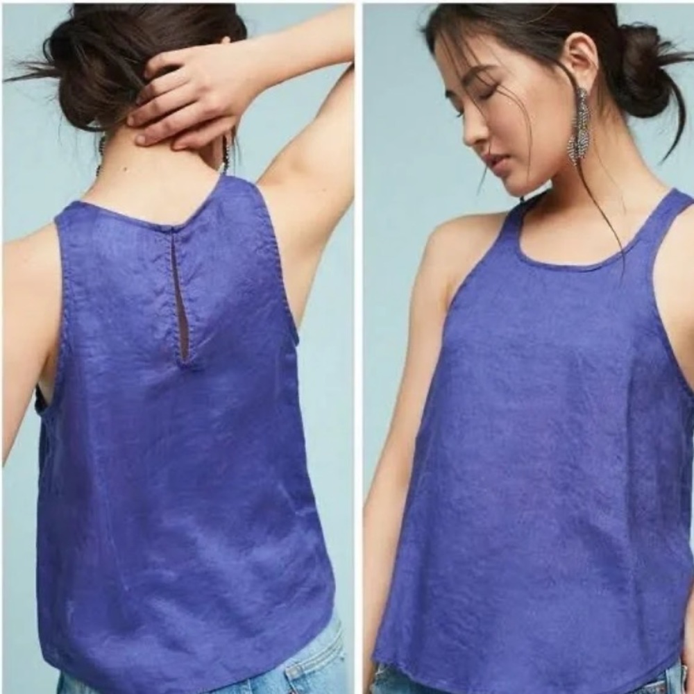 Maeve by Anthropologie Linen Tank Top in Purple Size Small